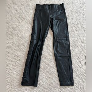 Black lace up side faux leather leggings
